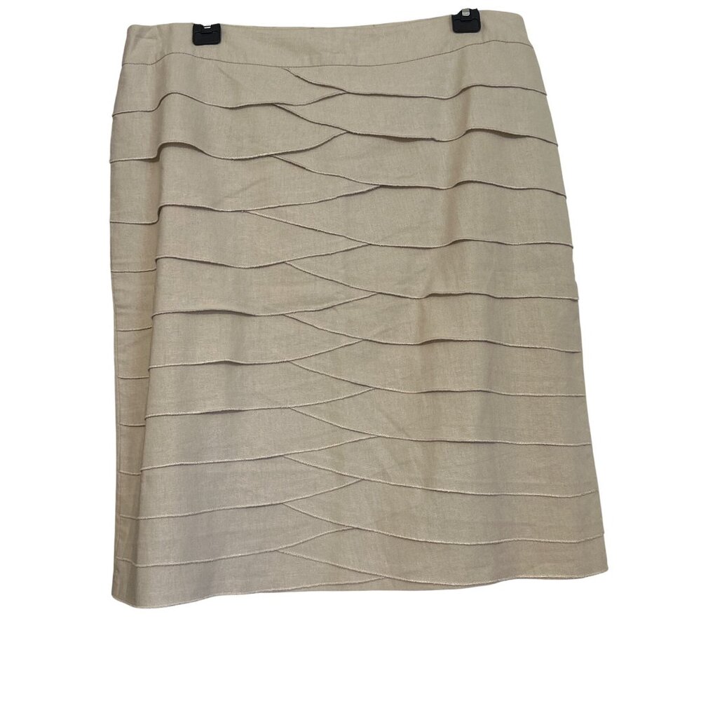 Larry Levine Beige Tiered Linen Blend Skirt Size 14 Knee-Length Back Zip